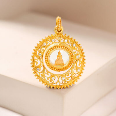 จี้พระหลวงพ่อโสธร รูปหล่อทองคำพิมพ์จิ๋ว ดีไซน์ชิงช้า