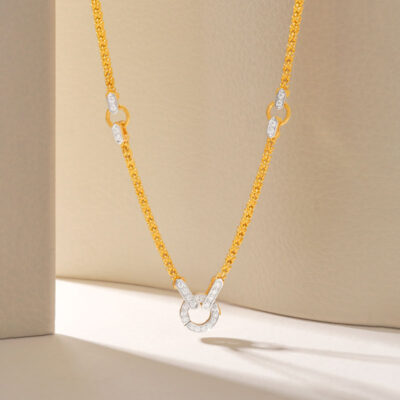 “CARA” สร้อยคอขั้วเพชร ทองคำ 99.99% ลวดลายหูกระต่าย 4 ห่วง